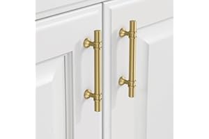 9BUILD 10 Pack 96mm Brushed Gold Kitchen Handles: Modern L-Shaped Cabinet, Drawer, Door & Wardrobe Knobs - Zinc Alloy Gold Finish - 10 Pieces