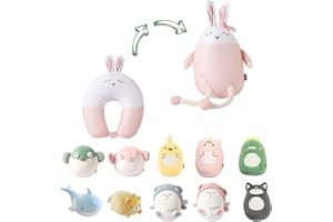 JOYRAVO Poduszka podróżna 2 w 1 dla dzieci - miękki i uroczy pluszowy zwierzak, który przekształca się w poduszkę pod szyję w kształcie litery U dla wygody podczas samolotu, pociągu, podróży autobusem