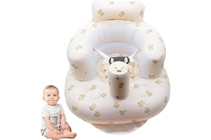 LANGNIDORIS Siège Gonflable Pour Bébé de 3 Mois Plus, Chaise Gonflable Bebe avec Ceinture de Sécurité, Dispositif d'assistance à la Siège Pour Tout-petits Pliable, avec Pompe Intégrée (Ours)