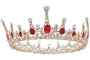HOSHISEA Rote Strass Krone, Krone Hochzeit Diadem, Krone Tiara Braut, Tiara Krone für Frauen, Verwendet bei Schönheitswettbewerben, Hochzeiten, Partys, Brautkopfbedeckungen (Golden)