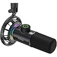 FIFINE USB Microphone Gaming, RGB Dynamiques Microphone pour PC, Bouton de Silence & 3,5mm Prise Casque, Plug and Play Microp