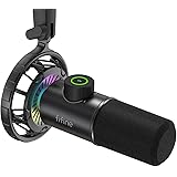 FIFINE USB Microphone Gaming, RGB Dynamiques Microphone pour PC, Bouton de Silence & 3,5mm Prise Casque, Plug and Play Microp