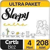 Sleepy Extra G&uuml;nl&uuml;k Aktivite Ultra Paket Bebek Bezi 4 Numara Maxi 208 Adet
