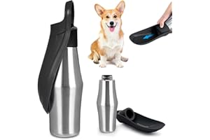 BYZESTY Butelka na napoje dla psa, 750 ml, składana butelka na napoje w 180°, przenośna butelka na wodę dla zwierząt domowych, ze stali nierdzewnej, na trening (czarna, 1)