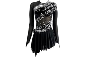 ZEDDG Abito da Pattinaggio Artistico Bambina Vestito da Balletto Danza Body da Ginnastica per Donna,Black-S