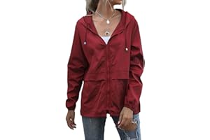 ORANDESIGNE Veste de Pluie Imperméable pour Femmes Léger Veste De Pluie Courte Coupe Vent Extérieure Manteaux à Capuche Vacance Coupe-Vent Zippé
