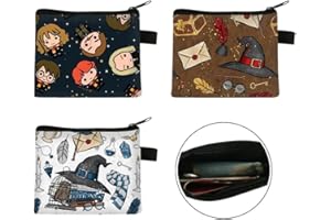 PIUMOJ Harry Porte Monnaie Enfant, Porte Monnaie en Toile, Wizard Monnaie Porte, Mini Portefeuille, Porte Monnaie pour Cartes de crédit, Cartes d'identité, clés, écouteurs, 3 Pièces