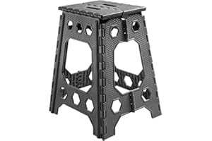 AMD Nexus Strong Plastic 18 Inch Black Folding Step Stool - Premium Compact and Lightweight Anti Slip Foldable Stool with Handles for Kids and Adults