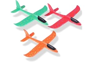 Maigendoo 3 Packs Foam Plane Gliders, Large Airplane Toy, Manual Throwing Foam Plane, Dual Flight Mode Aeroplane Toys for Boys Girls Outdoor Sport Game, Kids Birthday Party Favors, Green Orange Red