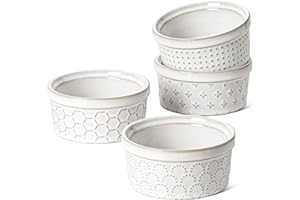 LE TAUCI Lot de 4 ramequins de 118 ml pour crème brûlée, gâteau de lave, pudding, soufflé, petits bols à sauce, plats de cuisson en céramique - 9,7 cm, blanc arctique