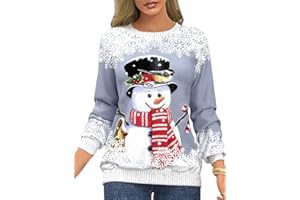 Tomwell Weihnachtspullover Damen Langarm Rundhals Oberteil Casual Mode Weihnachten Sweatshirt Weihnachtsdruck Weihnachtspulli Christmas Streetwear