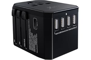 Reiseadapter Reisestecker Universal 224 Ländern Travel Adapter, 2000W Fast Charge Weltweit mit 4 USB Ports + Type C + AC Reise Steckdosenadapter Steckdose International für USA Europa UK Asia usw