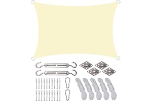 Rantizon Toldo Vela de Sombra Rectangular 2x3m, Toldo Vela Impermeable Exterior con Kits de Montaje, Protección Rayos UV y HDPE Transpirable, para Exteriores, Jardines, Patios, Marfil Claro