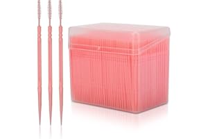 AGATIGE 1100 Pcs Cure-Dents En Plastique, Brosse De Nettoyage Dentaire Outil De Nettoyage Des Dents À Double Tête Brosse Bâtons De Dents Bâton De Fil Dentaire Avec Étui Transparent Pour Soins Bucco(Rose)