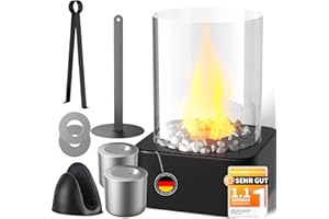 DOGNNAK Tischkamin,Tischfeuer Outdoor & Indoor,Tragbarer Bioethanol Kamin,Tischfeuer Set mit 2 Brennkammern und Dekorativer Stein,3 Einstellbare Flammen,Unbegrenzte Brenndauer f黵 Balkon,Terrasse Deko