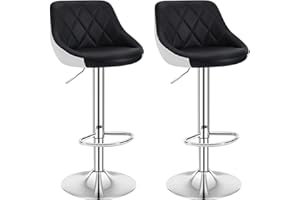 WOLTU Taburetes Cocina, Set de 2 Taburetes Altos Bar, Silla Giratoria PU con Reposapies, Taburete con Respaldo y Base Redonda de Metal, Negro, BH30sz-2