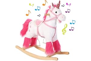 Bakaji Unicorno Cavallo a Dondolo per Bambini Con Suoni Realistici Struttura in Legno e Tessuto Peluche di qualità Giochi Infanzia (Bianco)