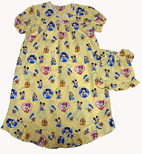 Size 12 Matching Girl And Doll Yellow Mickey Gang Nightgown