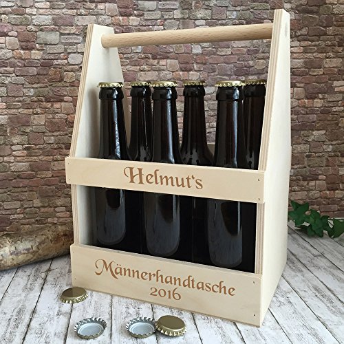 Bier-Träger bzw. Flaschen-Träger als Männer-Handtasche aus Holz inklusive Gravur - 4