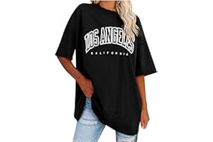 UHOUSE Tshirt Damen Elegant T Shirt Casual Mode Motiv Bekleidung Los Angeles Oberteile Sommer Bluse Oberteile Frau Lockere Basic Baumwolle Tee Shirts Blusen S - 5XL