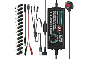 WEFOMEY Universal Power Supply 3V~24V 5A 120W Adjustable Variable 3V 5V 9V 12V 18V 20V 24V AC/DC Adapter Charger, 100V-240V AC to DC Converter with 14 Tips, Polarity Converter and 4-Way Power Splitter Cable