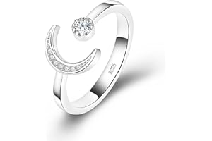 HEEYA Adjustable Rings for Women - 925 Sterling Silver Plated Thumb Rings - Moon Star Ring for Girls - Silver Ring Set with Cubic Zirconia - Anxiety Fidget Rings - Gift for Girls Women with Box