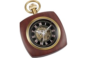 Tiong Wood Pocket Watch Mechanical Steampunk Elegant Copper Wooden Open Face Design Men's Pocket Watches with Chain Box Best Gifts