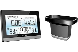 TECHNO LINE Technoline WS9016 Pluviomètre, pluviomètre, Moniteur de Pluie, détection de la quantité de Pluie, avec température intérieure et extérieure, Horloge Radio-pilotée, Historique de Pluie
