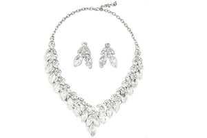 KONFEN Parure Gioielli Donna Matrimonio, Collana Girocollo Orecchini con Cristallo, Fiore Foglia Cristallo Gioeli Parure Sposa per Donne Ragazze Matrimoni (Verde/Bianco/Viola/Rosso/Oro Champagne)