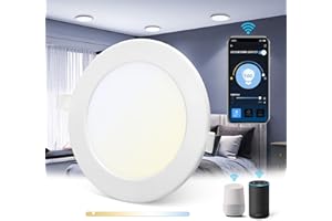 Aigostar Faretti LED da Incasso Intelligenti ultrasottili, 18W. Compatibile con Alexa e Google. Luce dimmerabile da 3000-6500K. Controllo Vocale, Controllo Wi-Fi Wireless.
