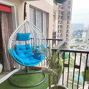 PRATHAM INDIA Single Seater Swing Chair with Stand & Cushion & Hook Outdoor/Indoor/Balcony/Garden/Patio/Home Improvement (Blue, Standard)