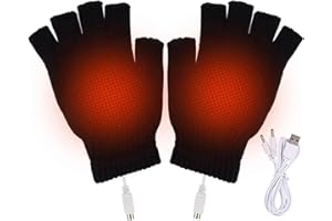BNOYONERAS Guanti Riscaldati USB per Donne e Uomini, Guanti Riscaldati Senza Dita, Caldi Guanti a Mano Riscaldati a Maglia, Guanti per Computer Portatili, per Ciclismo Moto Sci e Alpinismo, Nero