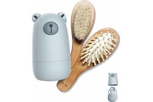 FACEWEGEN 6-in-1 Baby Grooming Set, Natural Wooden Hairbrush and Comb, Nail Clippers,Nail Scissors, Nail File and Tweezers for Kids and Newborns in Nice Gift Box (blue b)