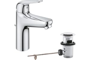 GROHE Swift Mitigeur Monocommande Lavabo, Economie d'Eau, Taille M, Tirette et Vidage, Installation Facile, Chromé, 24325001