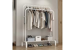 Vinteky Percheros Burro Perchas Independientes de Doble Barra Estante, Perchero Metálico Resistente Multifuncional para Hogar, 110 × 54 × 150/132 CM (Blanco)