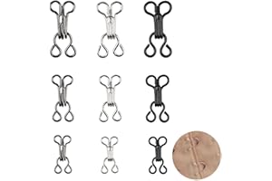 DALAETUS 90 Sets Sewing Hooks and Eyes Closure, Hook and Eye Fastenings for Clothes, 3 Sizes Hook and Eye Closure, Metal Hook and Eye Latch Sewing for Bra, Clothes, Skirts, Pants（Silver, Gunmetal, Black）
