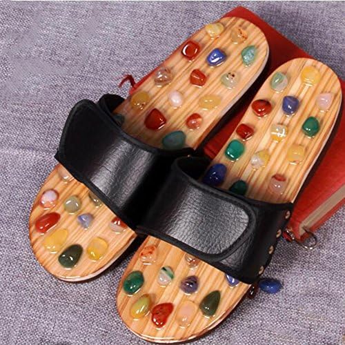 FJY Foot Massage Slippers Shoe Foot Care Reflexology Sandals With Natural Acupuncture Stones Mules Promote Blood Circulation and Improve Metabolism CM006,Professional Edition, black, 43/44 EU