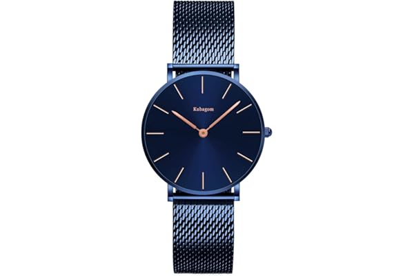 Kubagom Très Mince Montre pour Femme Quartz Analogique Étanche Acier Inoxydable