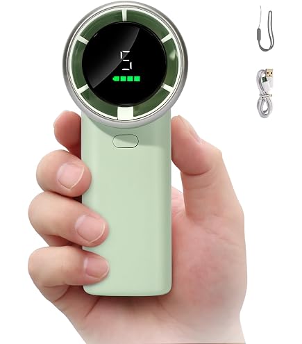 Tragbarer Handlüfter Mit Digitalanzeige – 5 Geschwindigkeiten, Bis 17.400 U/min, 3000 MAh Akku, Kompakt Mit Karabiner