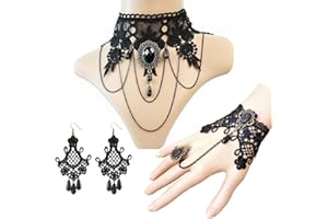 Daimay 4PCS Gotisch Choker Halskette Armbänder Schmuck Halsband Ketten Victorian Steampunk Retro Zahnräder Spitze Vampir Armband für Halloween Ostern Lolita Spitze Geschenk- GS059+ GY120+E122