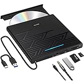 NOLYTH Externes DVD Laufwerk Extern USB 3.0 Type-C Tragbar CD/DVD RW Brenner mit USB/SD/TF Port & Audio Out, Externe CD Laufw