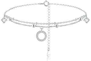 Cangall Silver Women's Anklets, 925 Sterling Silver Ankle Bracelets for Women, 22+5cm Adjustable Beach Barefoot Double Anklets Silver Forever Love Anklet Chain, Silver Foot Chain for Summer Holiday