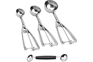 GOTRUST 3+1 Edelstahl Melone Ball Scoop Eisportionierer Set mit 3 + Doppelkopf Edelstahl Obstschaufel