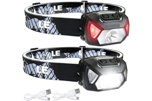Lepro Head Torch Rechargeable, 2000L Waterproof LED Headlamp with Red Warning Lights, 6 Lighting Modes, Long Runtime, Lightweight Headlight for Kids & Adults for Running Fishing Camping