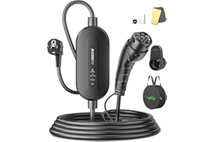 Evjuicion Chargeur Voiture Electrique 16A [3,68kW, 6m] EV Chargeur Type 2, Domestique Cable Recharge Voiture Electrique avec Indicateurs LED, IP67 Portabilité Cable Voiture Electrique avec Sac