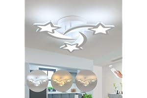 COMELY Ściemnialna lampa sufitowa LED, lampa sufitowa LED 30W z pilotem, nowoczesna akrylowa metalowa lampa sufitowa, żyrandol w kształcie 3 gwiazdek do sypialni pokoju dziecięcego