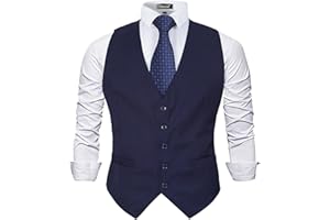 Alizeal Mens Classic Solid Color Business Suit Vest Regular Fit Tuxedo Waistcoat