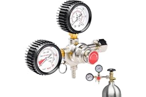 TICFOX Regulador de Presión CO2, Sistema Dispensador de Cerveza Reductor de Presión con 2 Manómetros Conexión W21.8 x 1/14" Reductor de CO2 para Elaboración de Cerveza