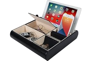 J JACKCUBE DESIGN JackCubeDesign Valet Tray Leather Multi Catch all Storage Box Men’s Dresser Desk Organiser Jewellery Accessories Night Stand for Keys, Phone, Wallet, Coin, Jewellery(Black) – :MK318A
