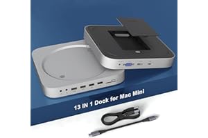 RYTAKI PRO 13 in 1 Mac Mini Dock con custodia per disco rigido per Mac Mini M1 con slot SSD/HDD, HDMI, VGA, 2 * USB 3.0, 2 * USB 2.0, TF/SD, Jack video/audio per Mac Mini 2018/2020